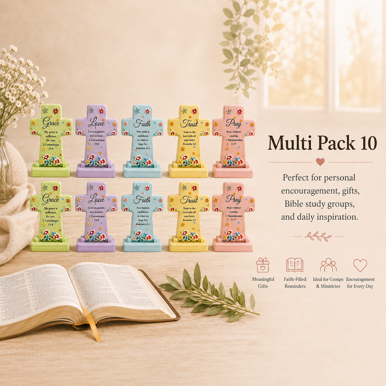 OneKJC Mini Pocket Prayer Crosses with Bible Verses – 10 Pack