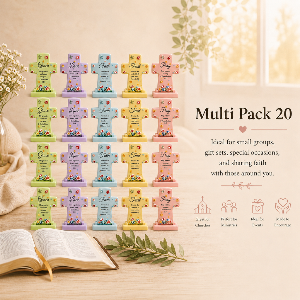 OneKJC Mini Pocket Prayer Crosses with Bible Verses – 20 Pack