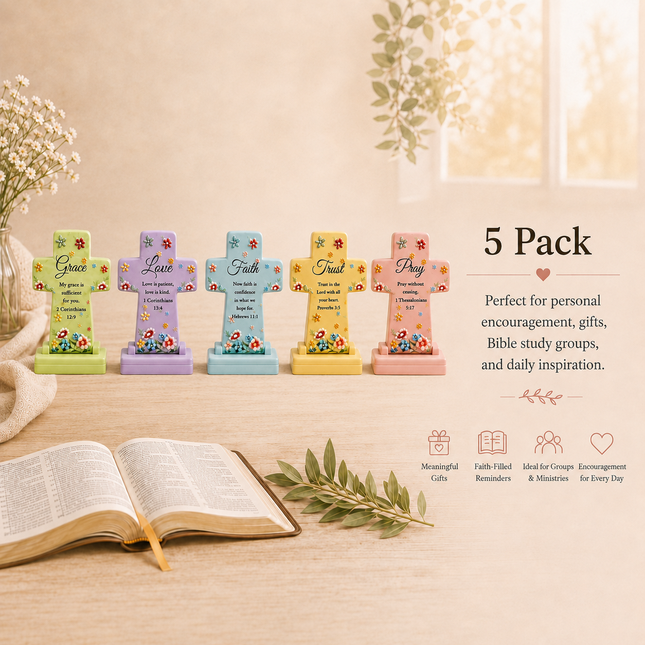 OneKJC Mini Pocket Prayer Crosses with Bible Verses – 5 Pack