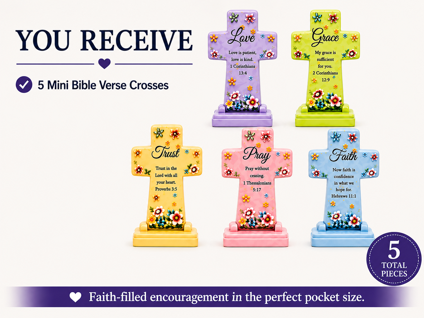 OneKJC Mini Pocket Prayer Crosses with Bible Verses – 5 Pack
