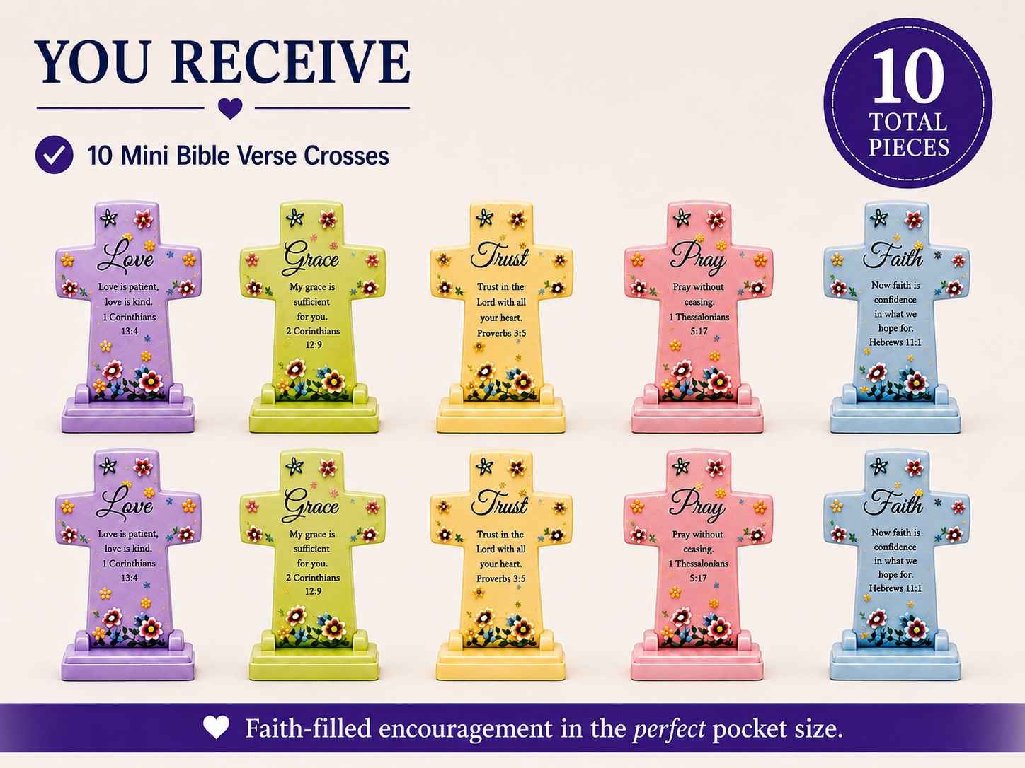 OneKJC Mini Pocket Prayer Crosses with Bible Verses – 10 Pack